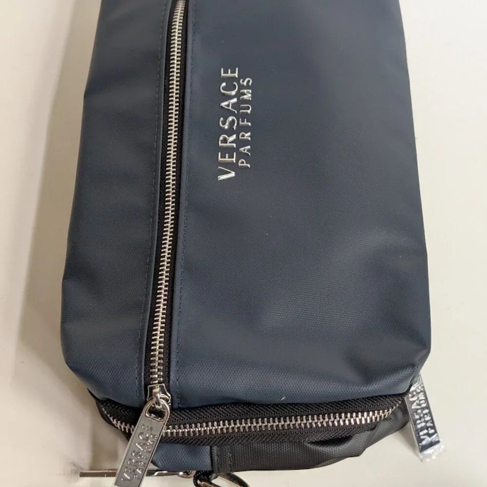 Versace Parfums Dark Blue Dopp Kit Cosmetic Toiletry Bag NWOT